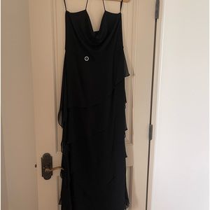 Black silk chiffon evening dress. Size 12. Halter neck. Victoria Royal LTD.